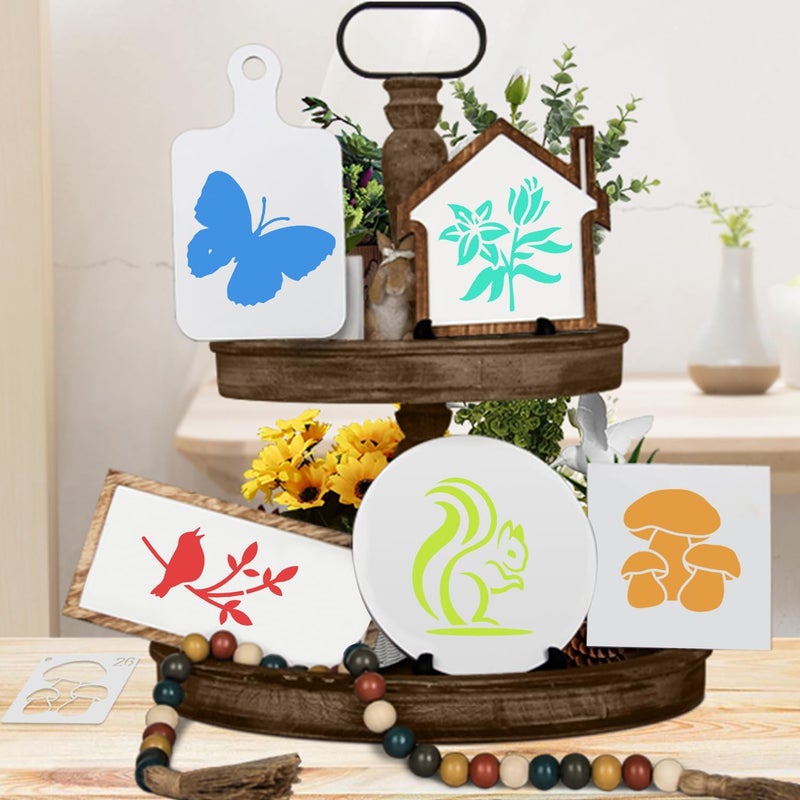 Resflyar 64 PCS 5 Inch Flower Stencils, Plant Butterfly Reusable Plastic Paint Templates for Painting on Wood, Botanical Birds Animal Forest Theme Stencils Set for Wall Rock Canvas Drawing Art Fabric Tile Home - Image 4